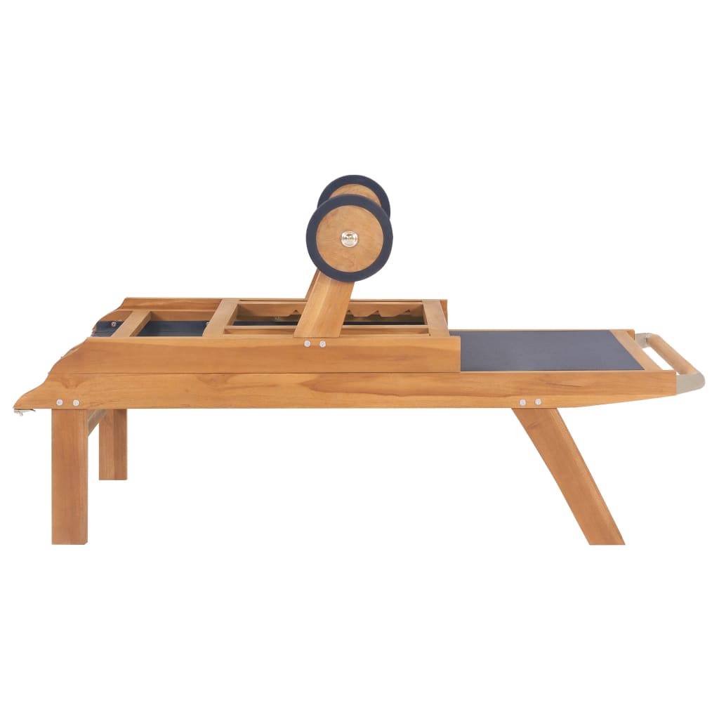 Foldbar solseng med hjul 2 stk heltre teak og textilene