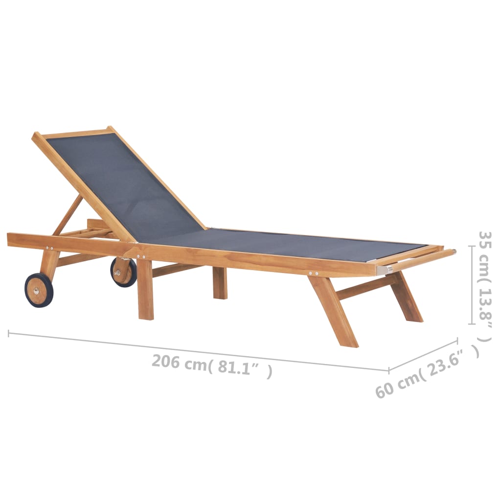 Foldbar solseng med hjul 2 stk heltre teak og textilene