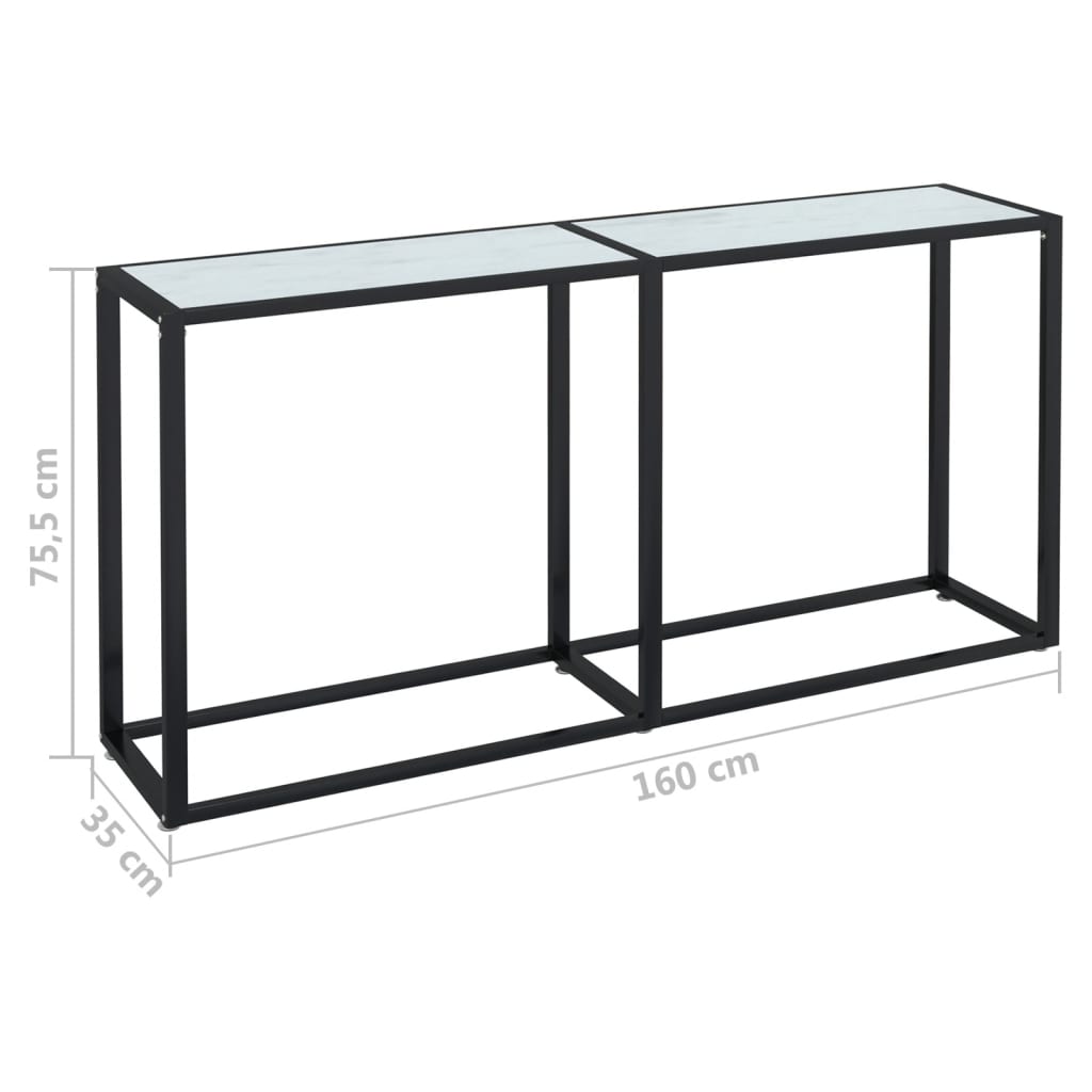 Konsollbord hvit marmor 160x35x75,5 cm herdet glass