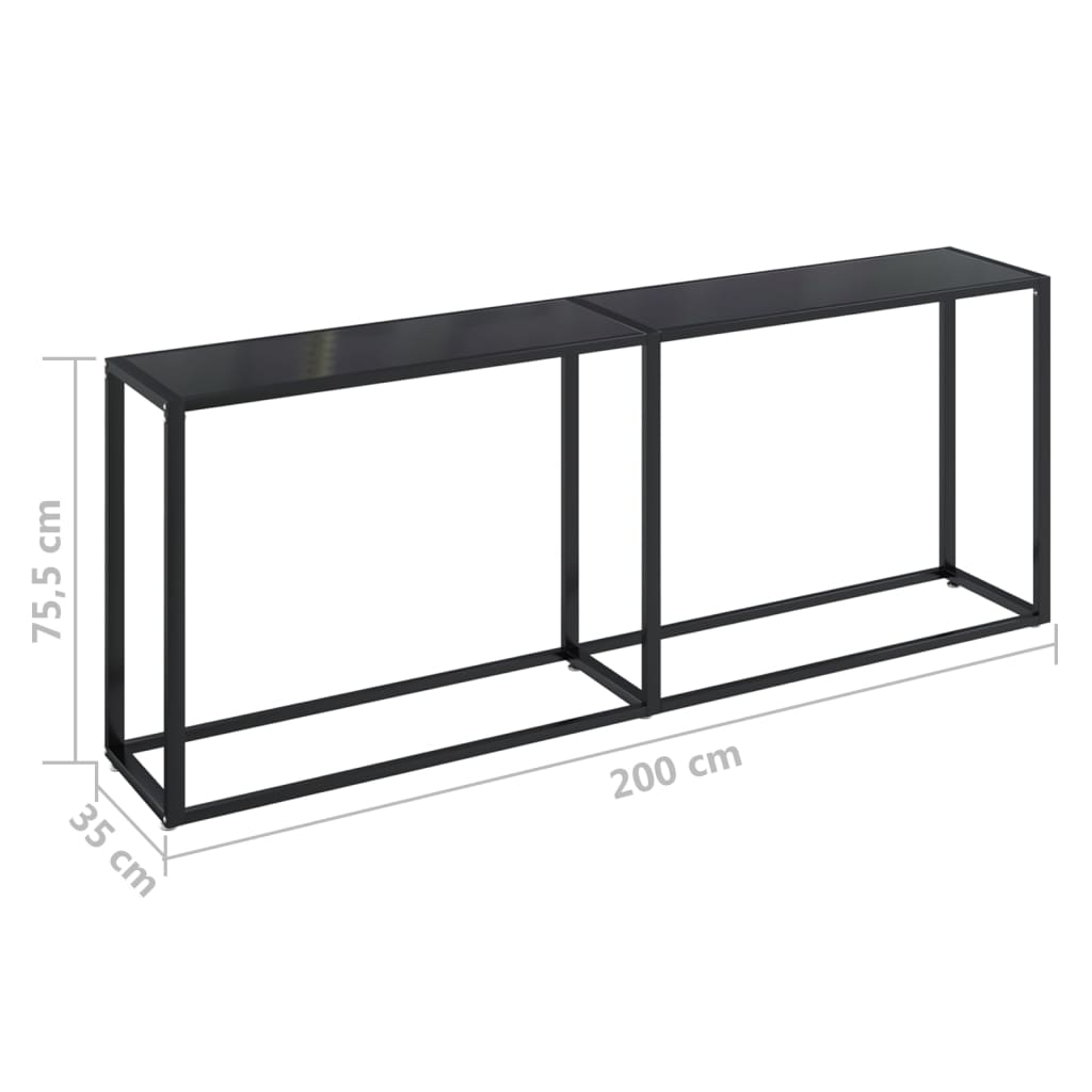 Konsollbord svart 200x35x75,5 cm herdet glass