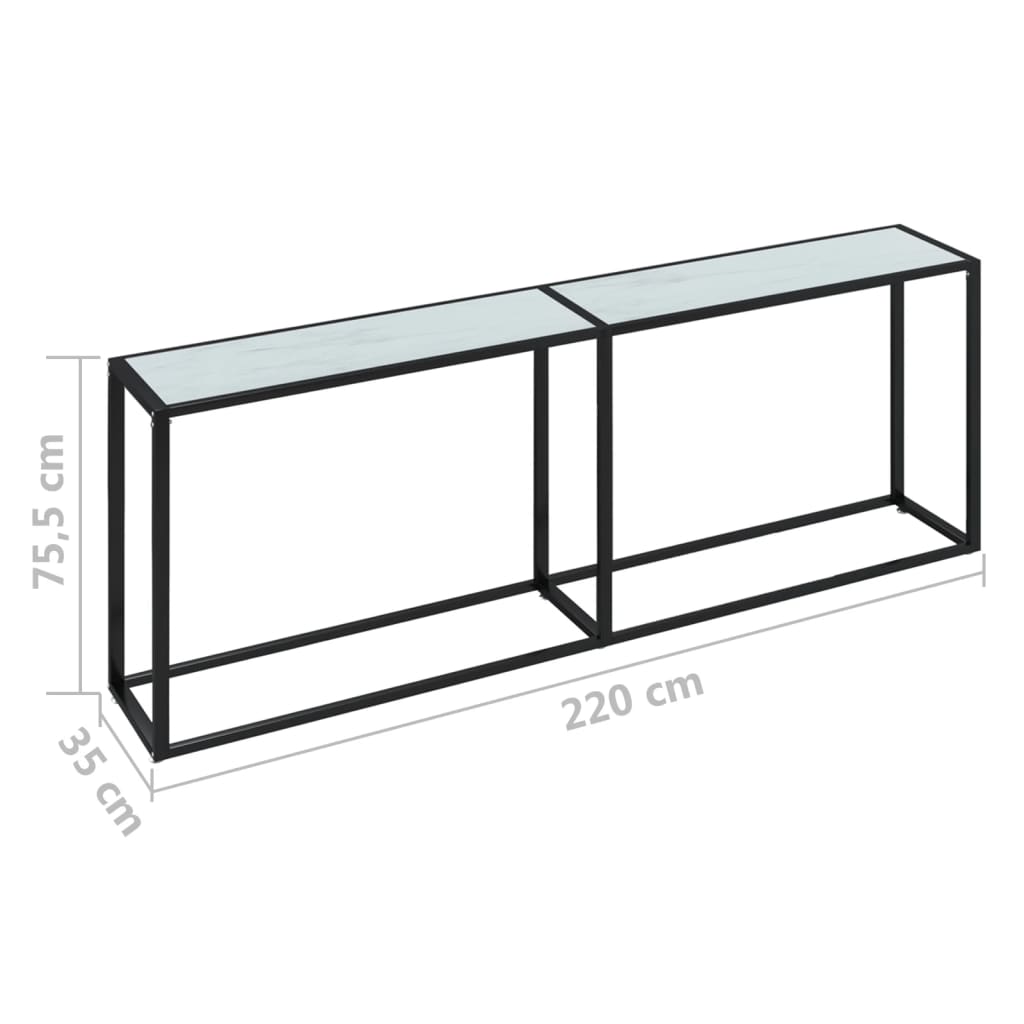 Konsollbord hvit marmor 220x35x75,5 cm herdet glass