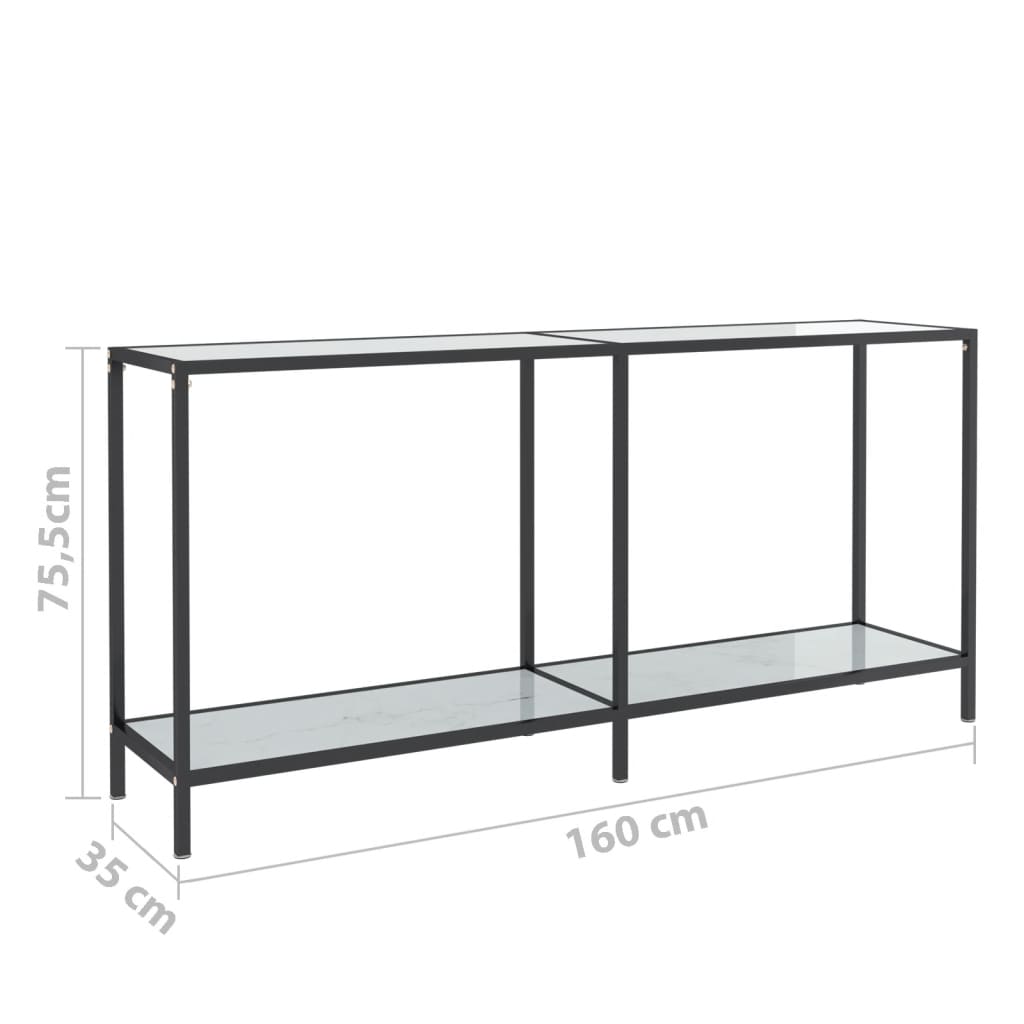 Konsollbord hvit 160x35x75,5 cm herdet glass