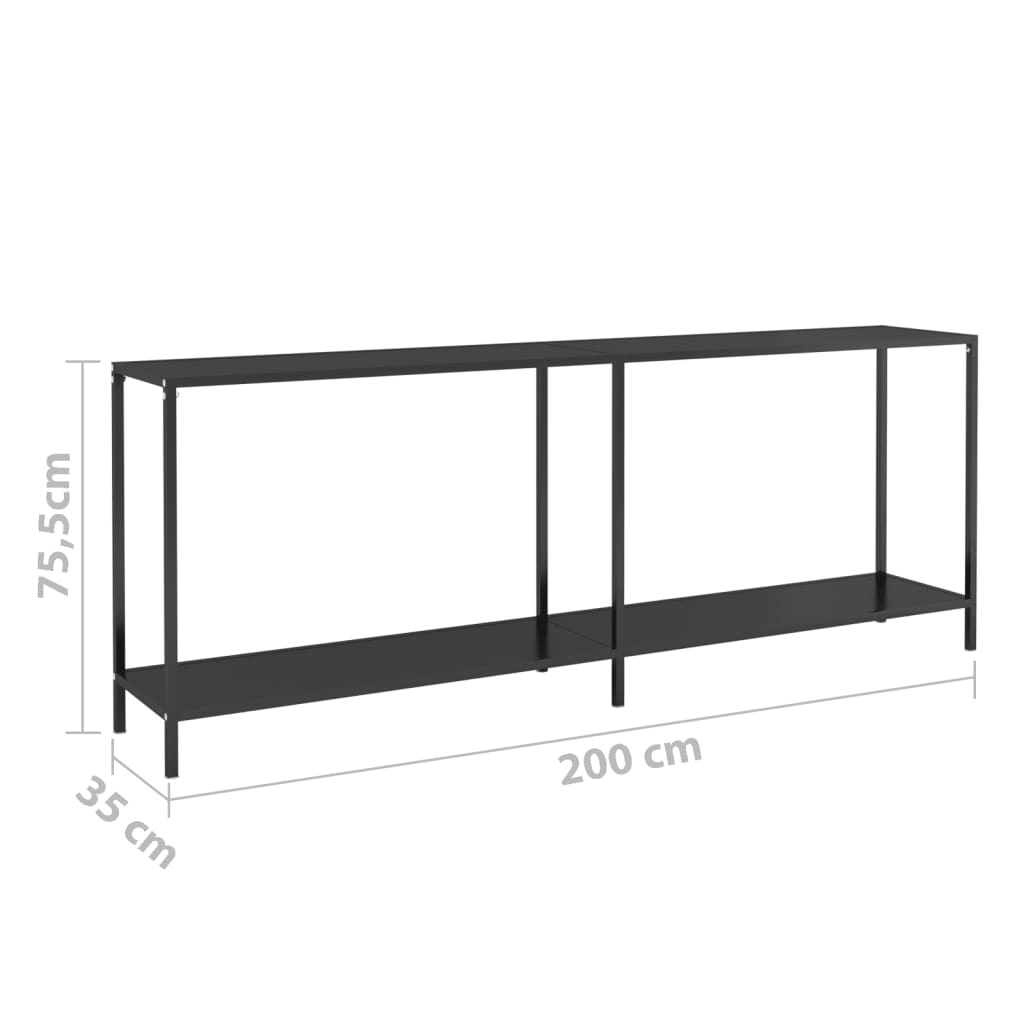 Konsollbord svart 200x35x75,5 cm herdet glass