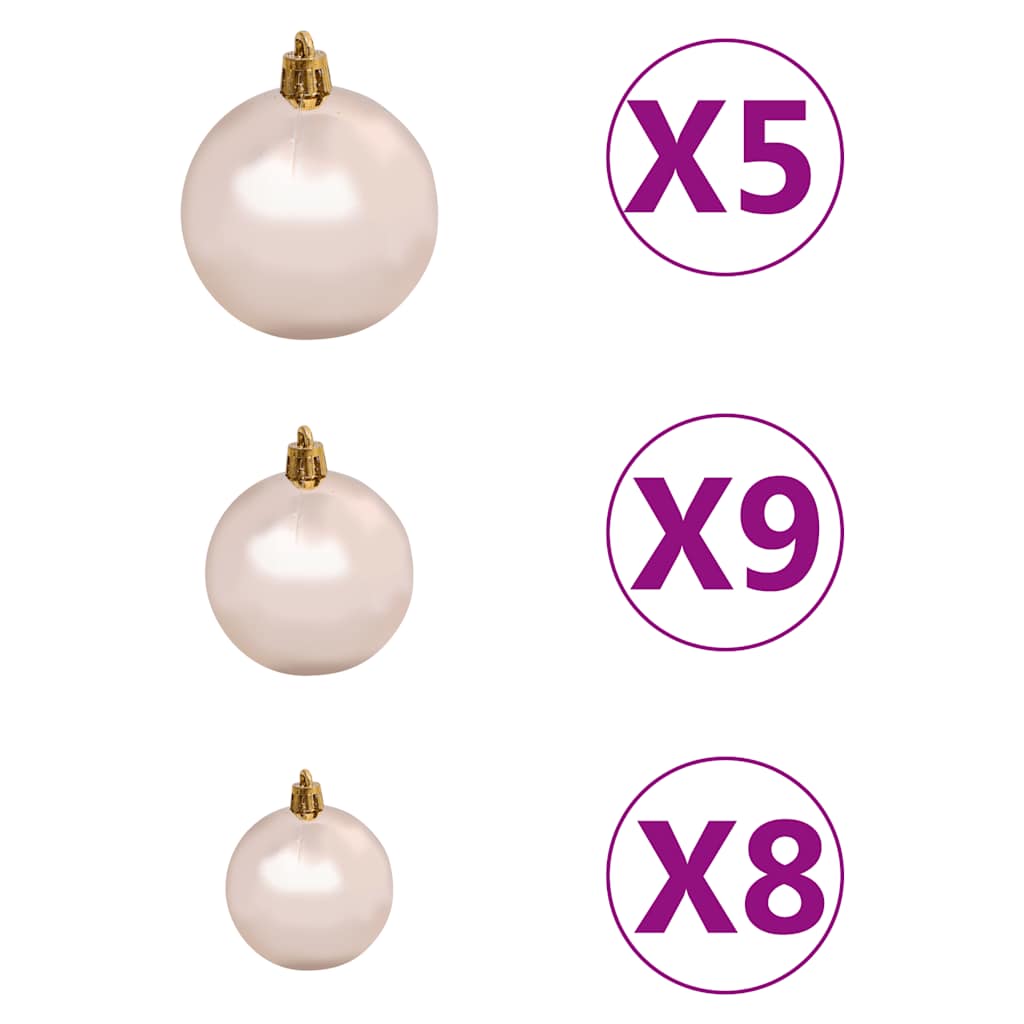 Forhåndsbelyst kunstig halvt juletre med kulesett hvit 120 cm