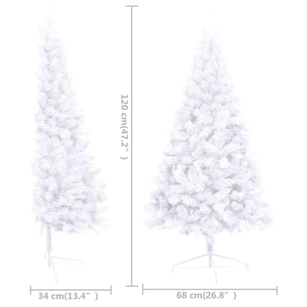Forhåndsbelyst kunstig halvt juletre med kulesett hvit 120 cm