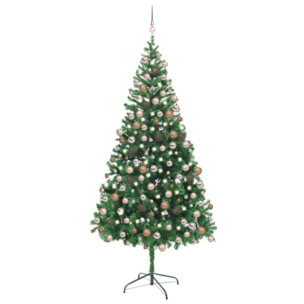 Forhåndsbelyst kunstig juletre med kulesett 210 cm 910 grener