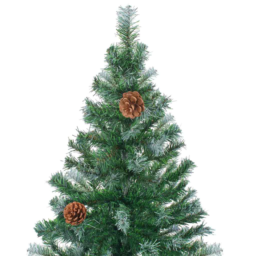 Forhåndsbelyst frostet juletre med kulesett og kongler 150 cm