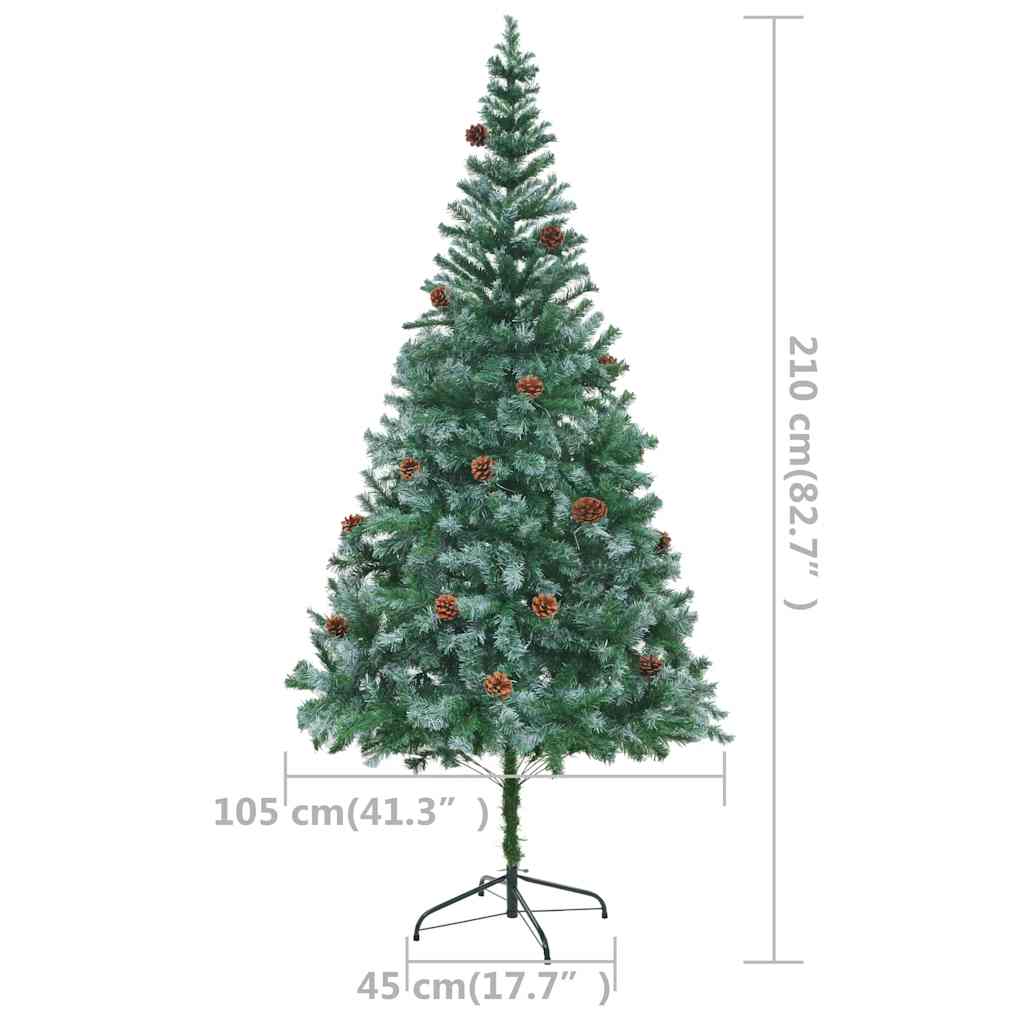 Forhåndsbelyst kunstig juletre med kulesett og kongler 210 cm