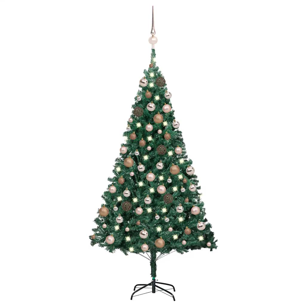 Forhåndsbelyst kunstig juletre med kulesett grønn 150 cm PVC