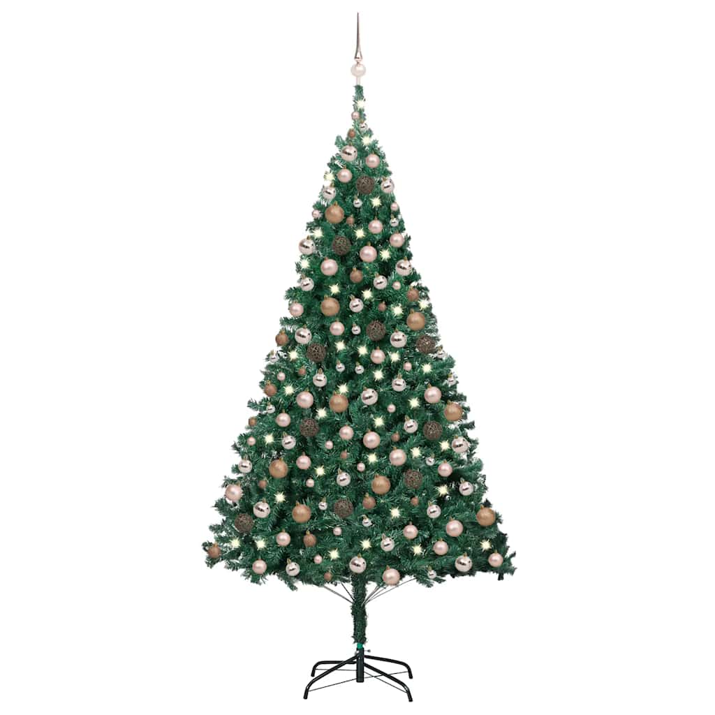 Forhåndsbelyst kunstig juletre med kulesett grønn 210 cm PVC