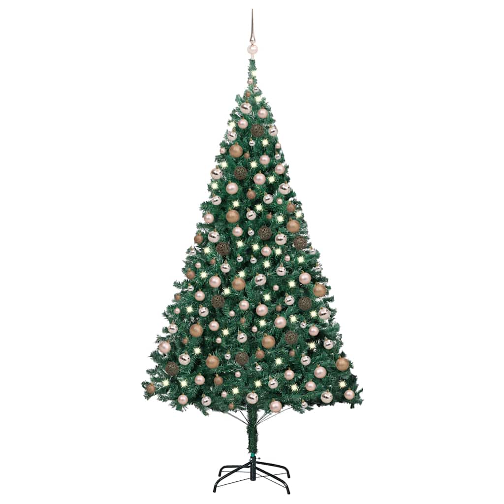 Forhåndsbelyst kunstig juletre med kulesett grønn 240 cm