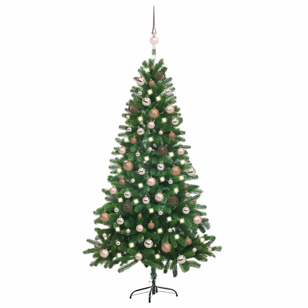 Forhåndsbelyst kunstig juletre med kulesett 180 cm grønn