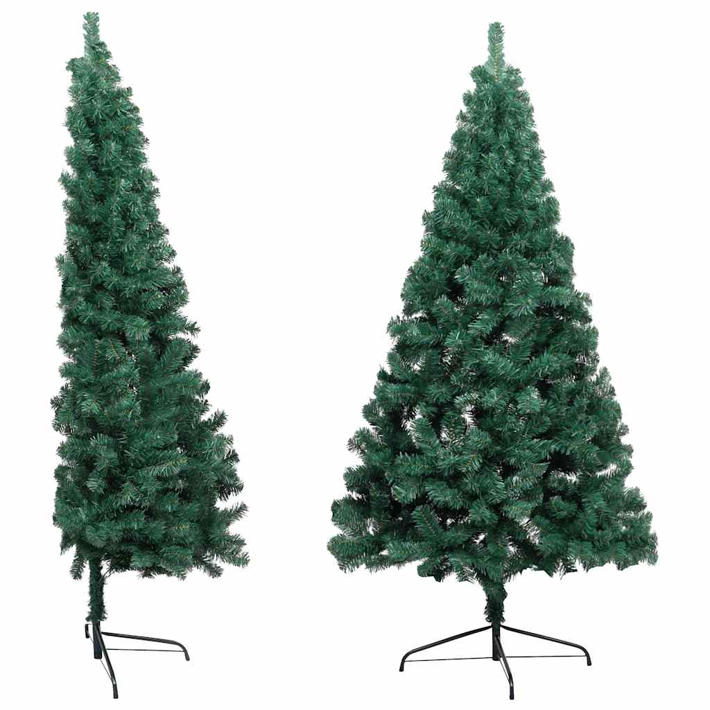 Forhåndsbelyst kunstig halvt juletre med kulesett grønn 150 cm