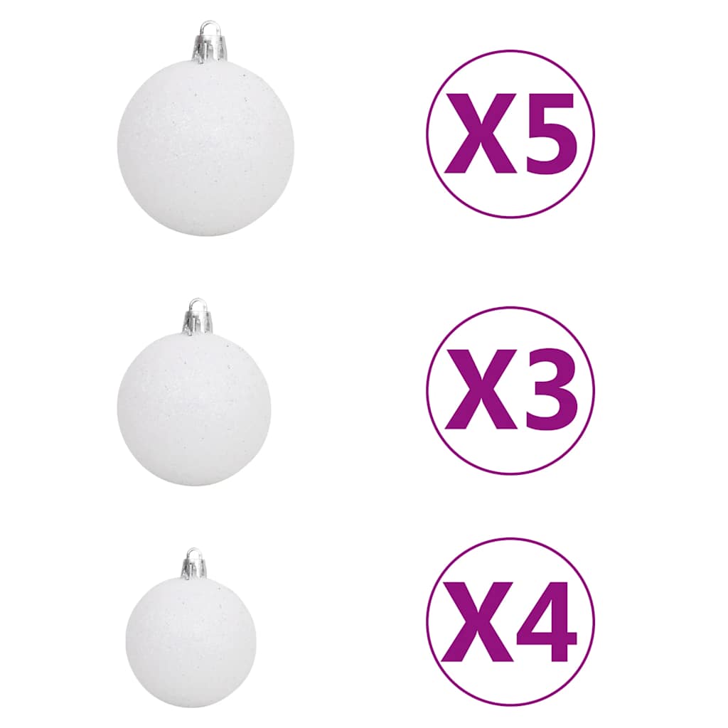 Forhåndsbelyst kunstig halvt juletre med kulesett hvit 120 cm