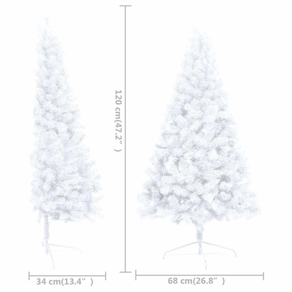 Forhåndsbelyst kunstig halvt juletre med kulesett hvit 120 cm