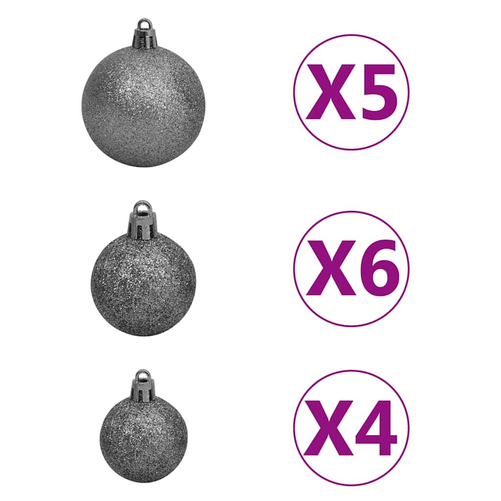 Forhåndsbelyst kunstig halvt juletre med kulesett hvit 150 cm