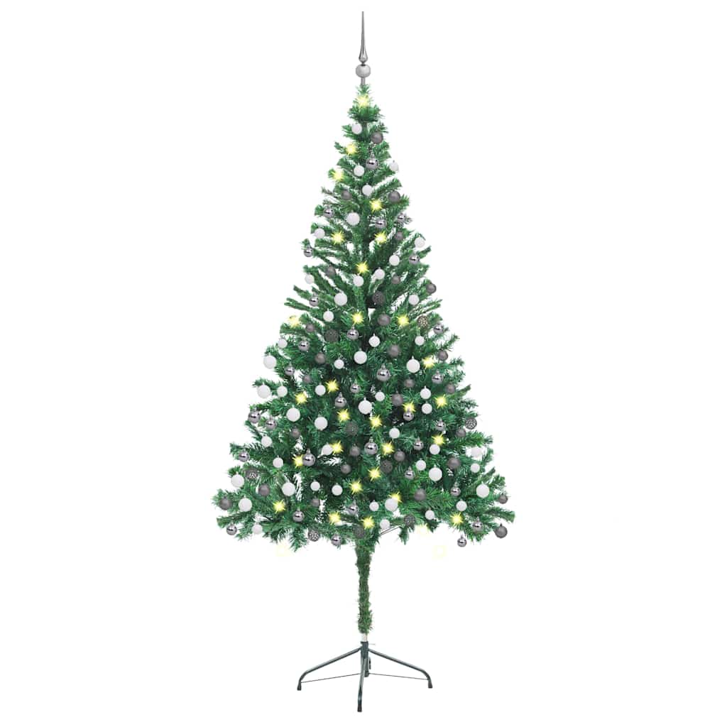 Forhåndsbelyst kunstig juletre med kulesett 210 cm 910 grener