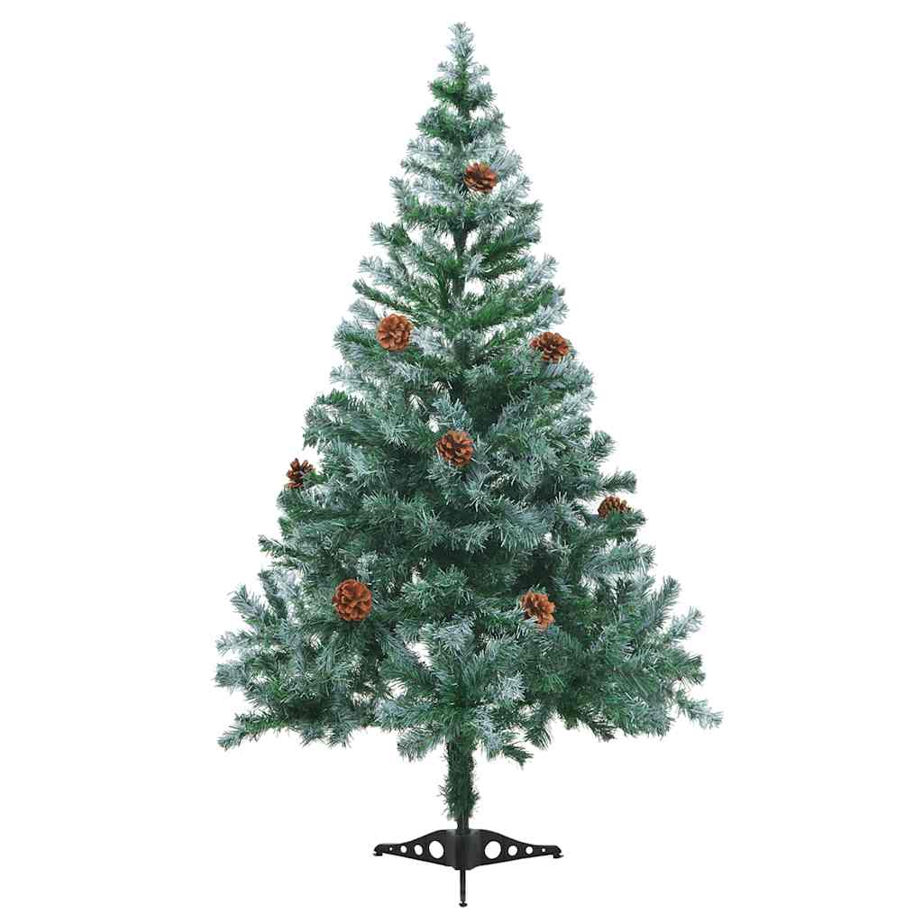 Forhåndsbelyst frostet juletre med kulesett og kongler 150 cm