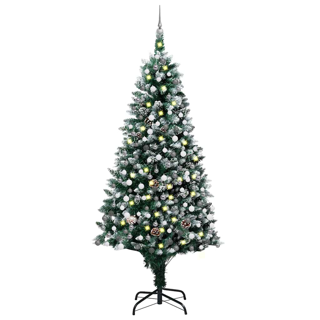 Forhåndsbelyst kunstig juletre med kulesett og kongler 240 cm