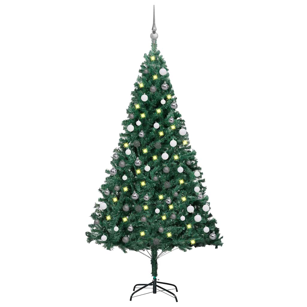 Forhåndsbelyst kunstig juletre med kulesett grønn 180 cm PVC