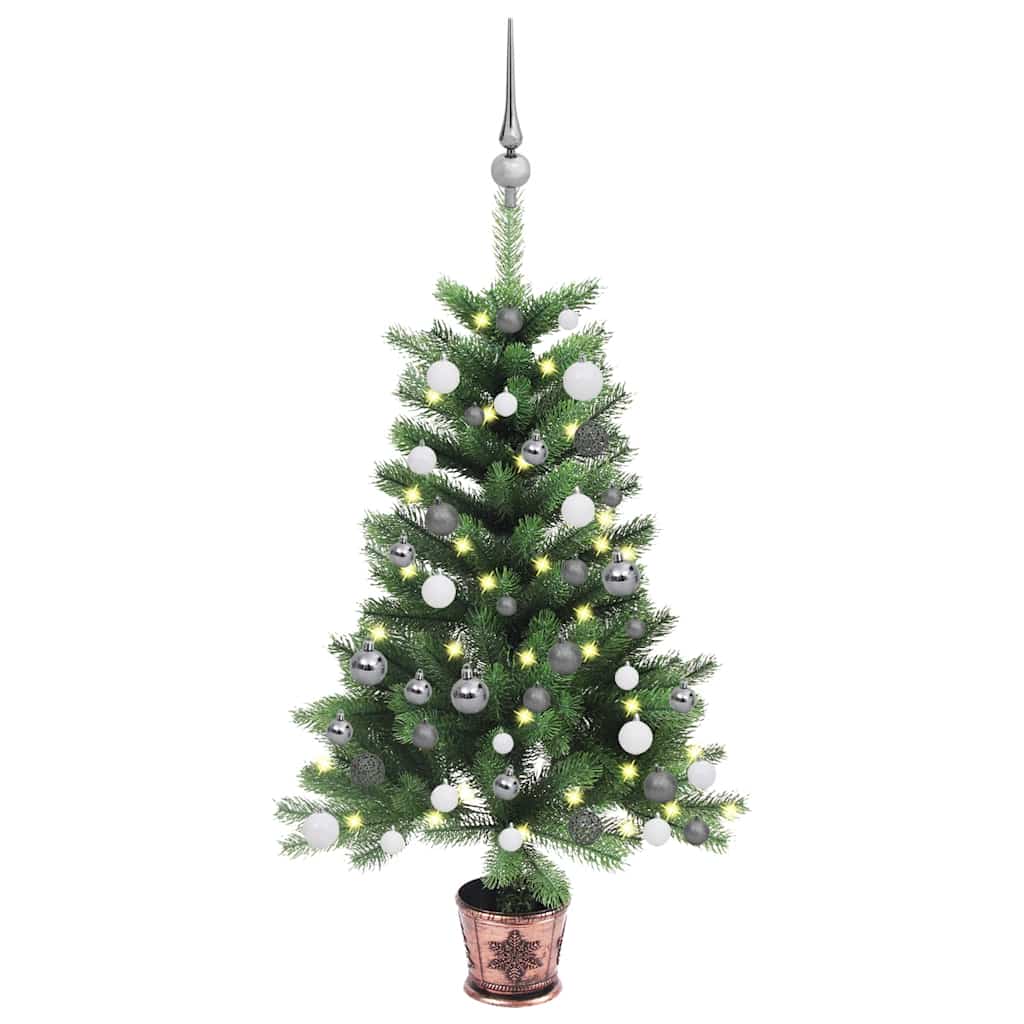 Forhåndsbelyst kunstig juletre med kulesett 90 cm grønn