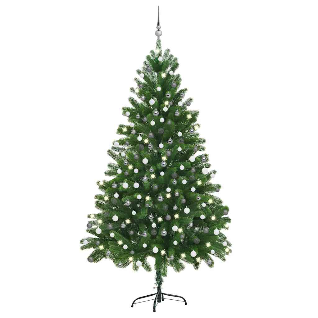 Forhåndsbelyst kunstig juletre med kulesett 210 cm grønn