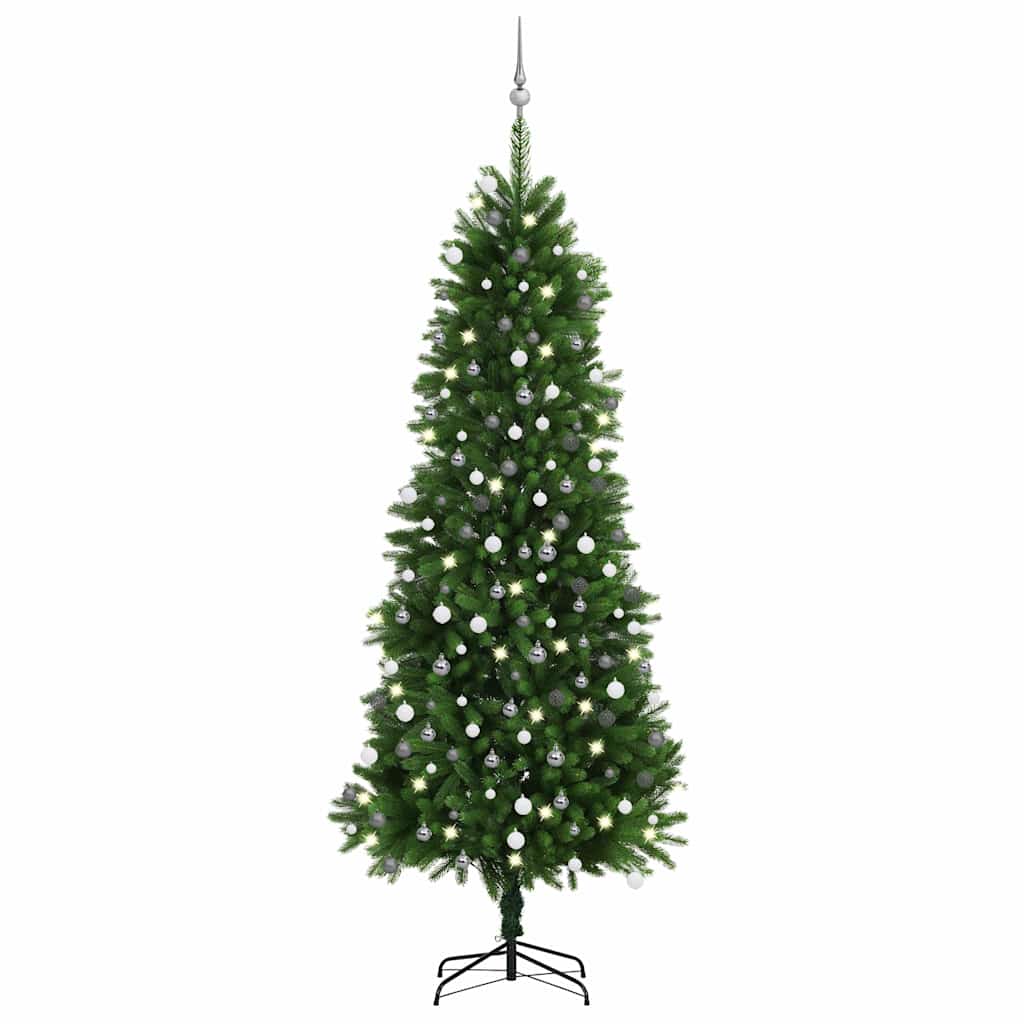 Forhåndsbelyst kunstig juletre med kulesett 240 cm grønn