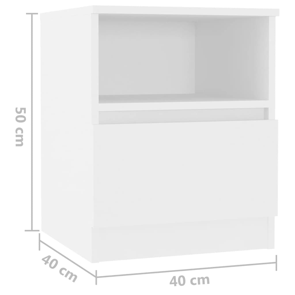 Nattbord 2 stk hvit 40x40x50 cm sponplate