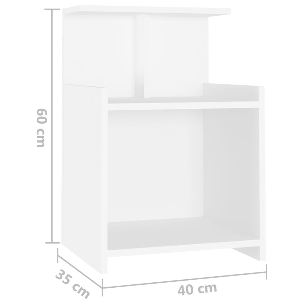 Nattbord 2 stk hvit 40x35x60 cm sponplate