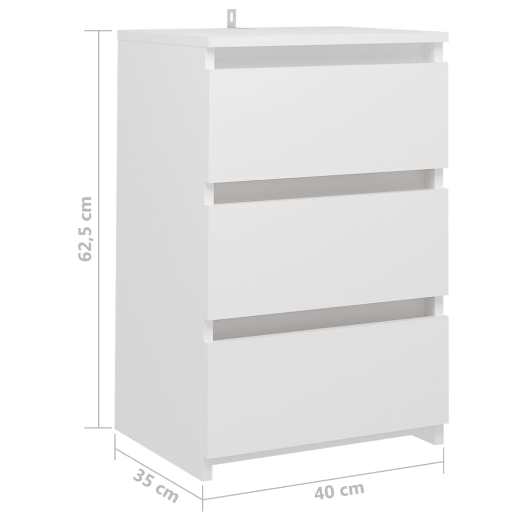 Nattbord 2 stk hvit 40x35x62,5 cm sponplate