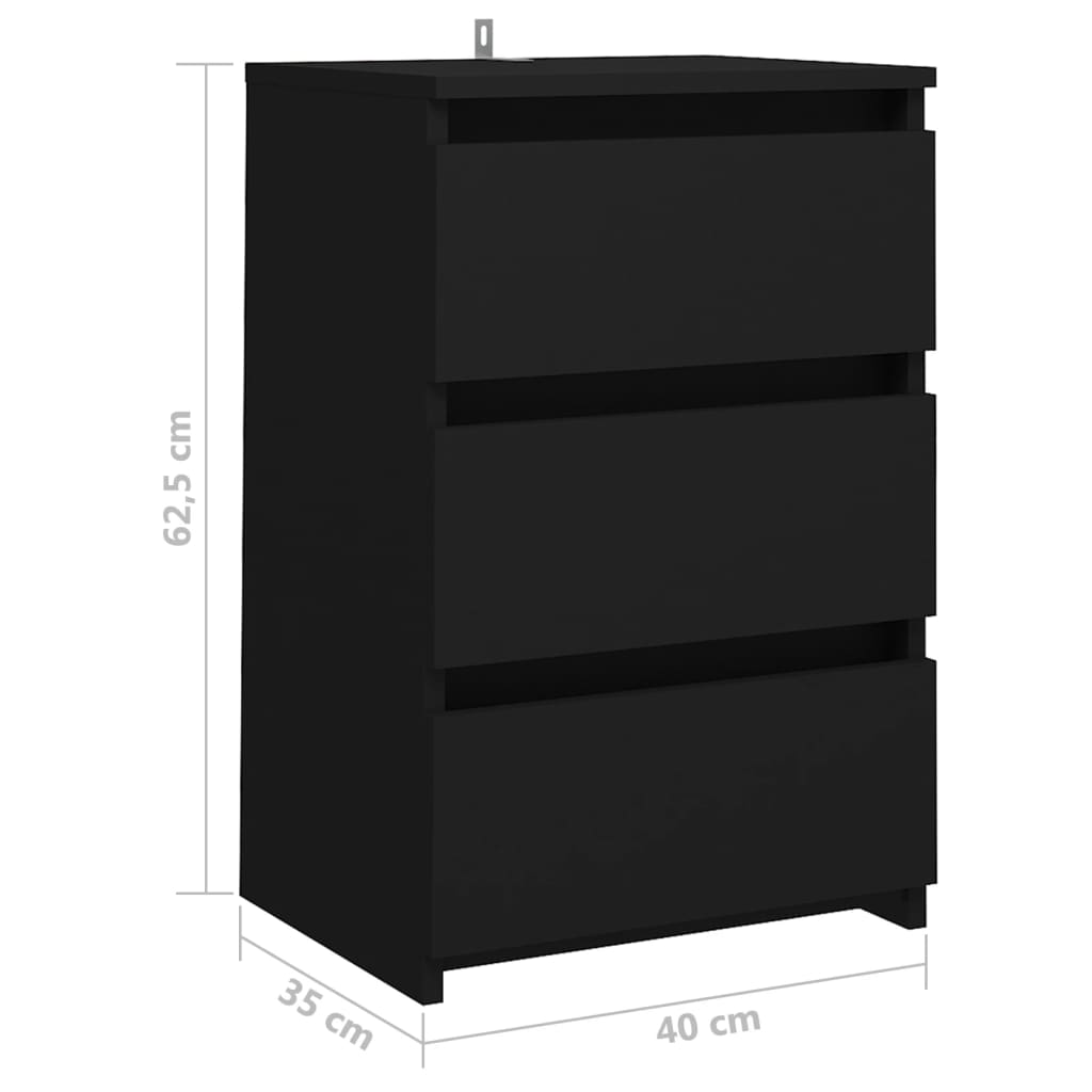 Nattbord 2 stk svart 40x35x62,5 cm sponplate