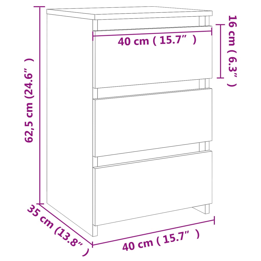 Nattbord 2 stk sonoma eik 40x35x62,5 cm sponplate