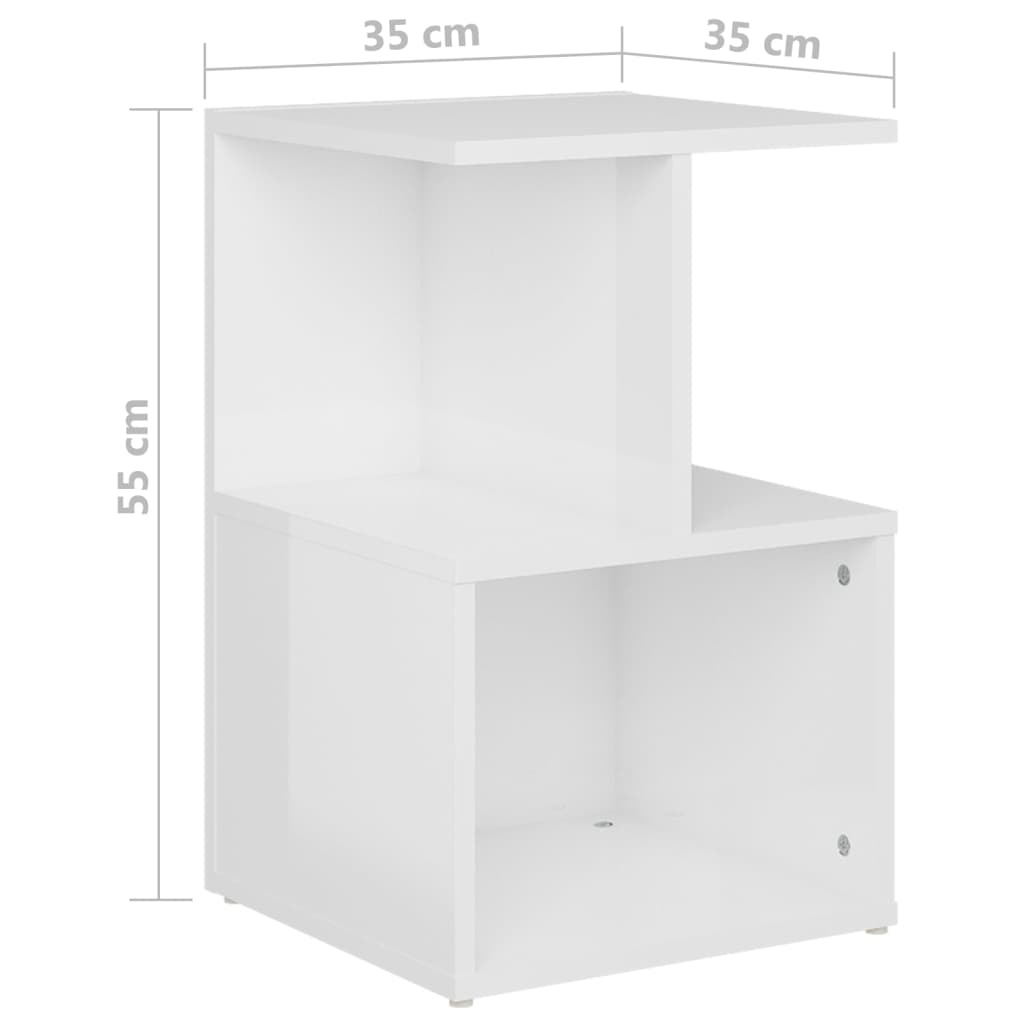 Nattbord 2 stk høyglans hvit 35x35x55 cm konstruert tre