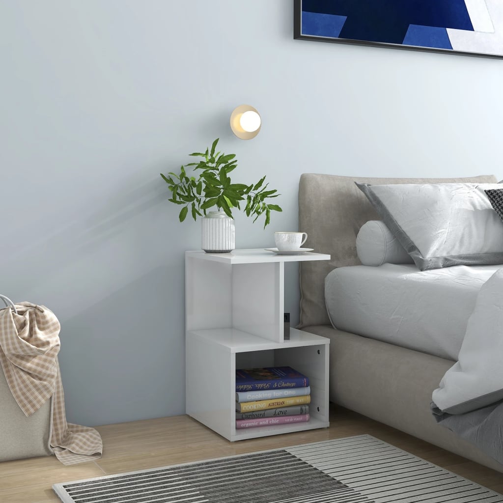 Nattbord 2 stk høyglans hvit 35x35x55 cm konstruert tre