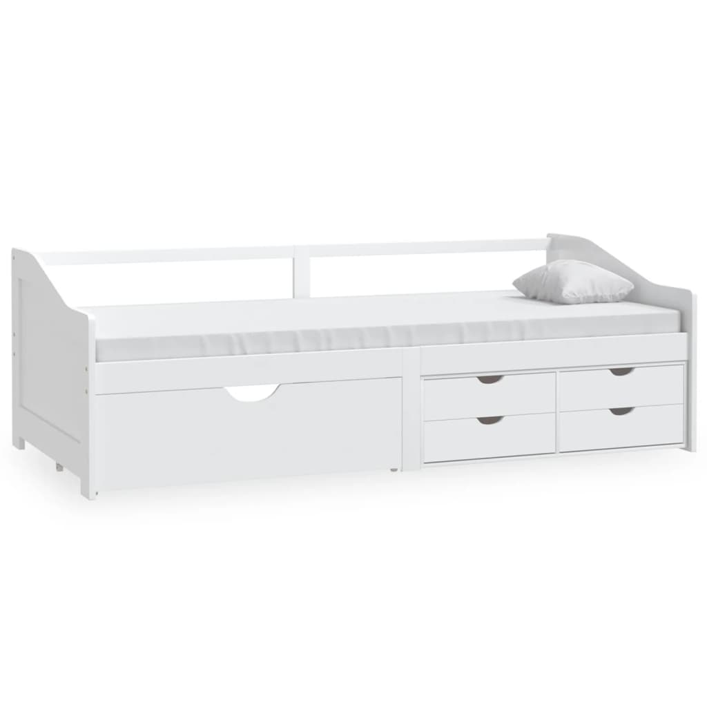 Sengeramme 3 seter med skuffer heltre furu 90x200 cm hvit