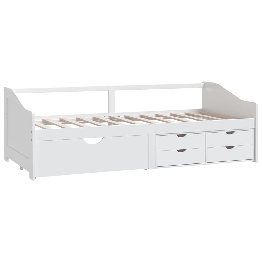 Sengeramme 3 seter med skuffer heltre furu 90x200 cm hvit