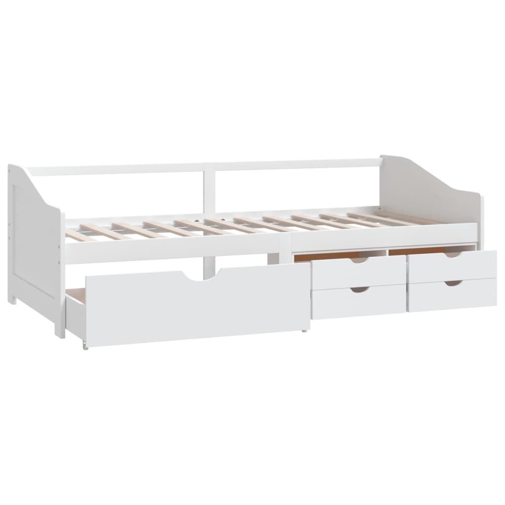 Sengeramme 3 seter med skuffer heltre furu 90x200 cm hvit