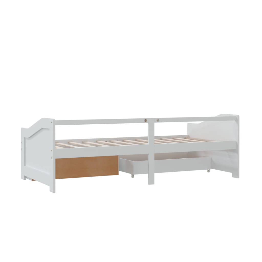 Sengeramme 3 seter med skuffer heltre furu 90x200 cm hvit