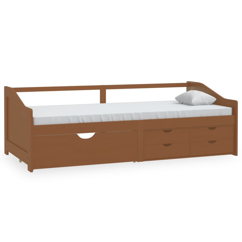 Sengeramme 3 seter med skuffer heltre furu 90x200cm honningbrun