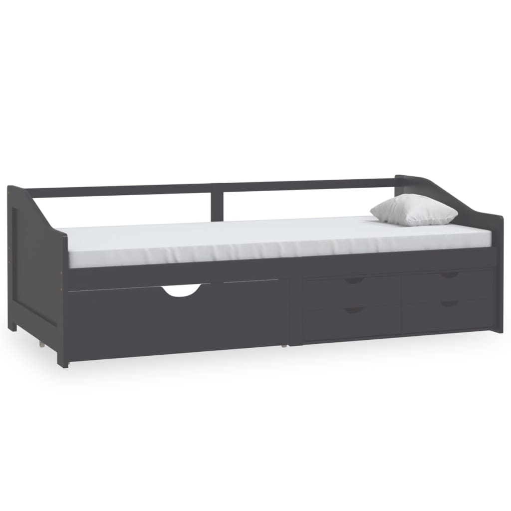 Sengeramme 3 seter med skuffer heltre furu 90x200 cm grå