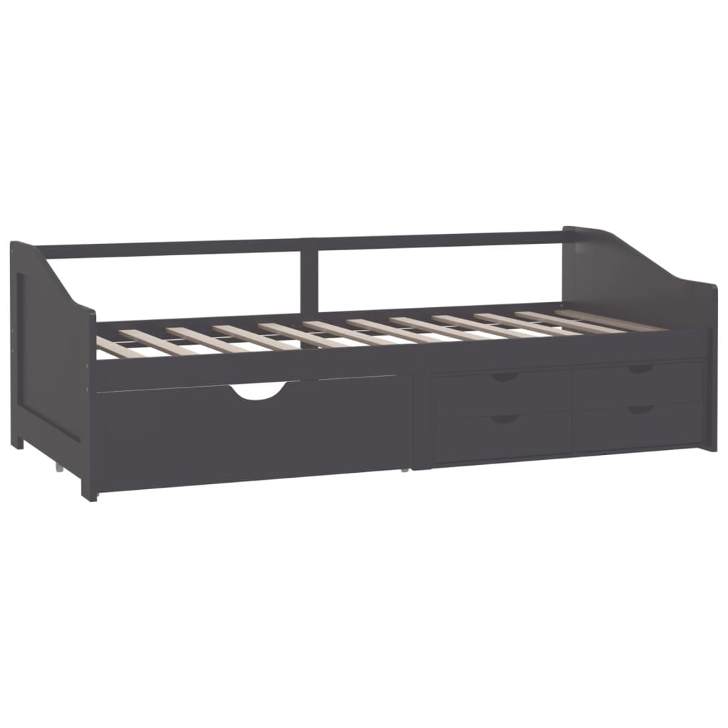 Sengeramme 3 seter med skuffer heltre furu 90x200 cm grå
