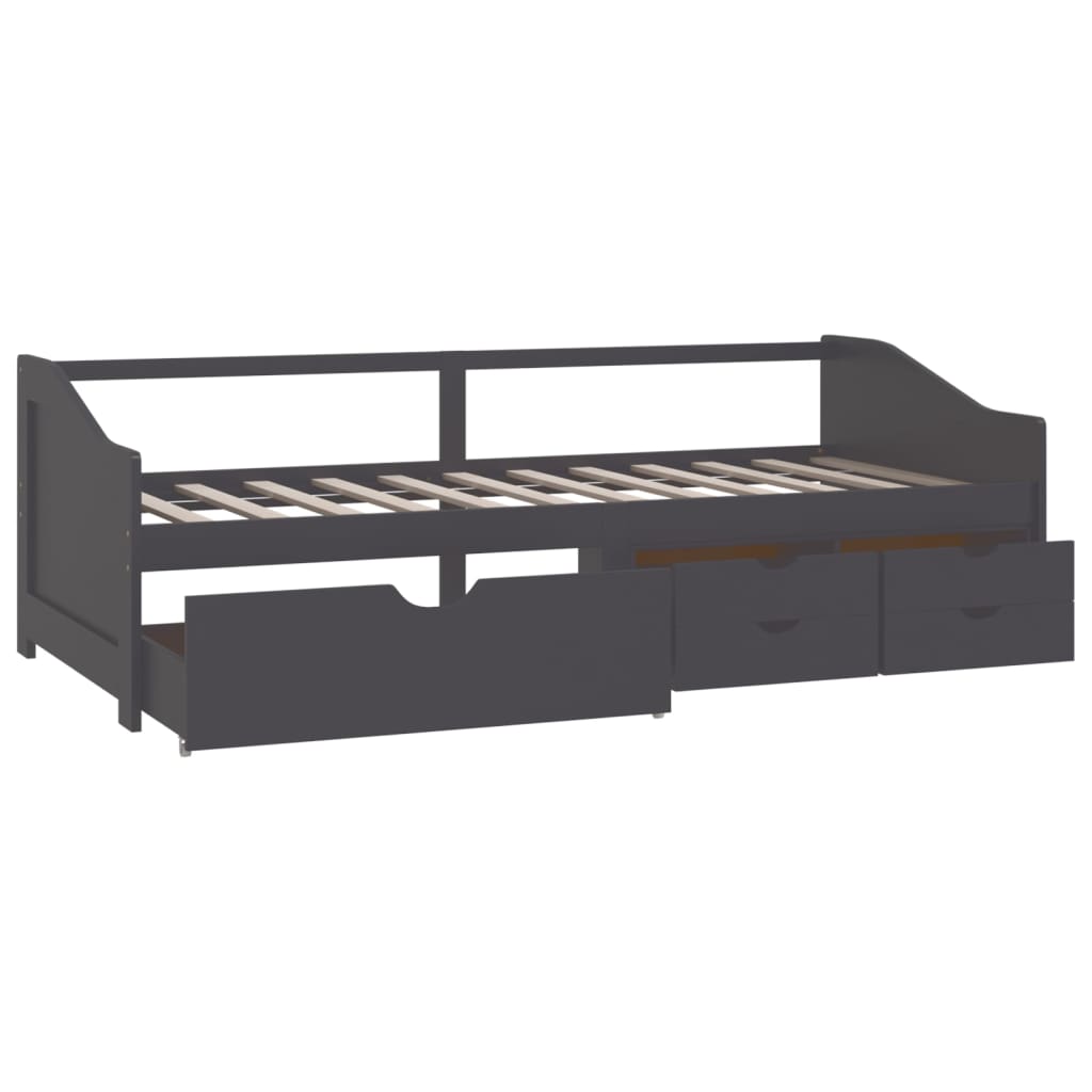Sengeramme 3 seter med skuffer heltre furu 90x200 cm grå