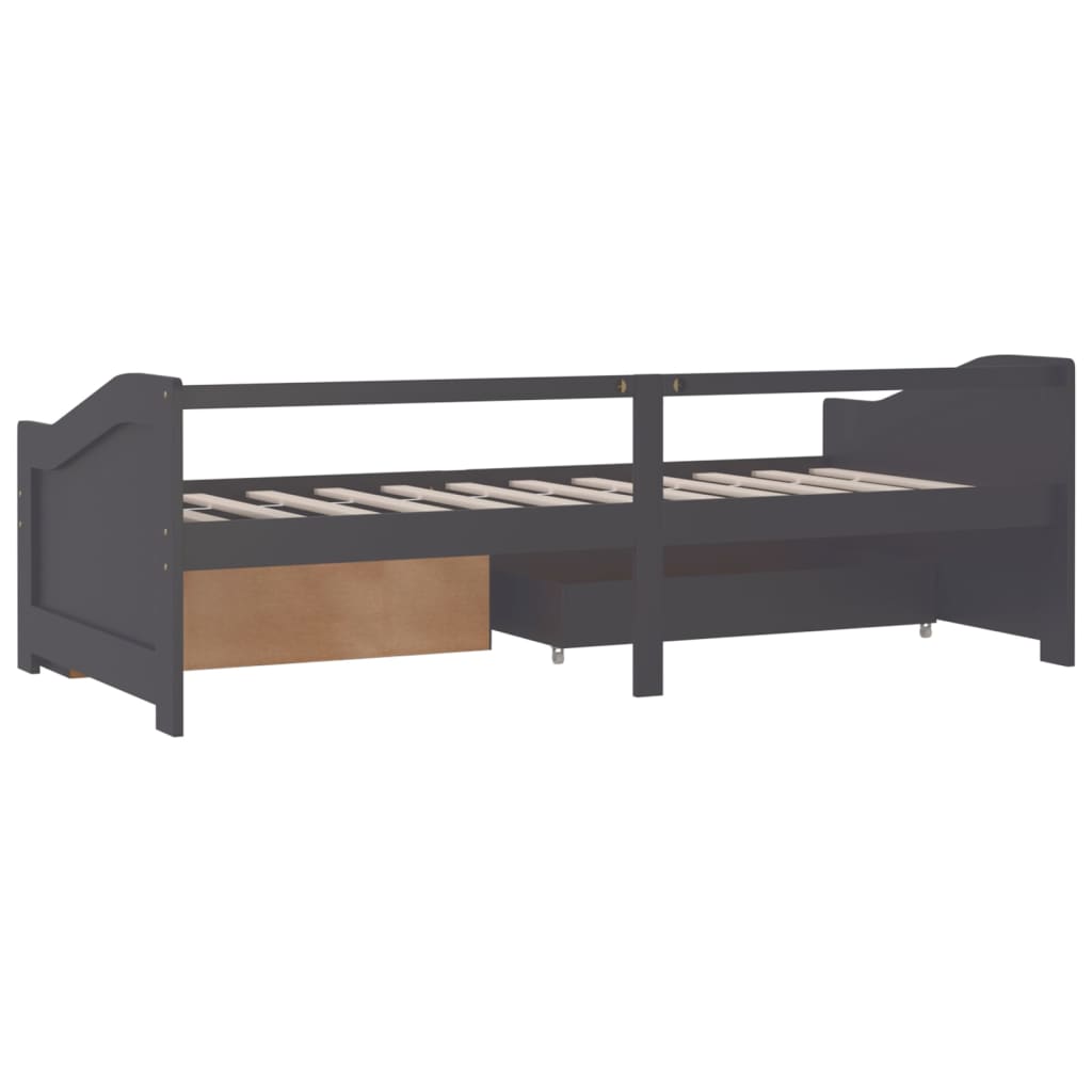 Sengeramme 3 seter med skuffer heltre furu 90x200 cm grå