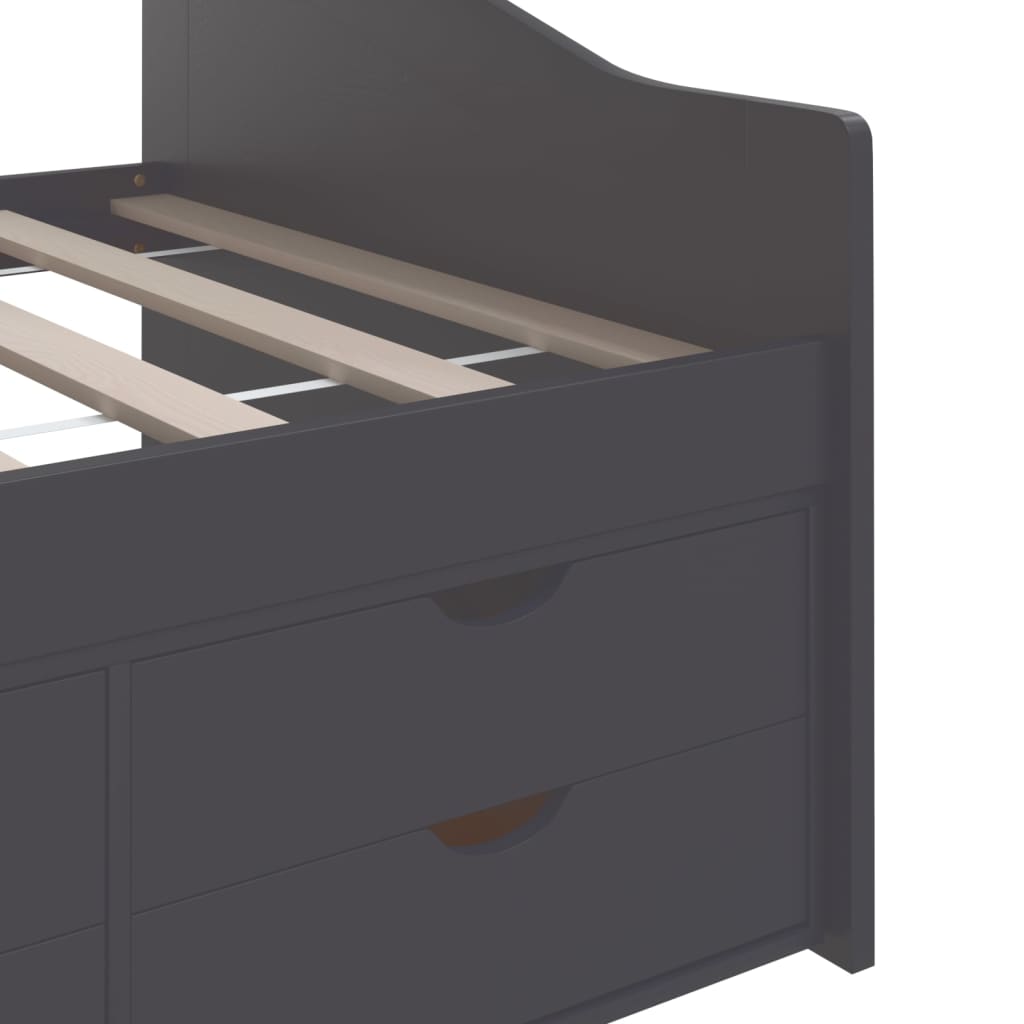 Sengeramme 3 seter med skuffer heltre furu 90x200 cm grå