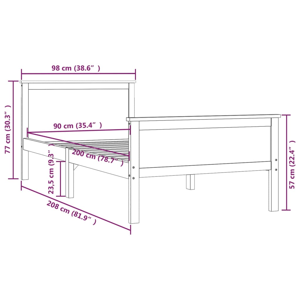 Sengeramme honningbrun heltre furu 90x200 cm