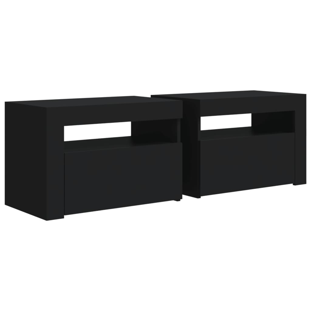 Nattbord med LED 2 stk svart 60x35x40 cm