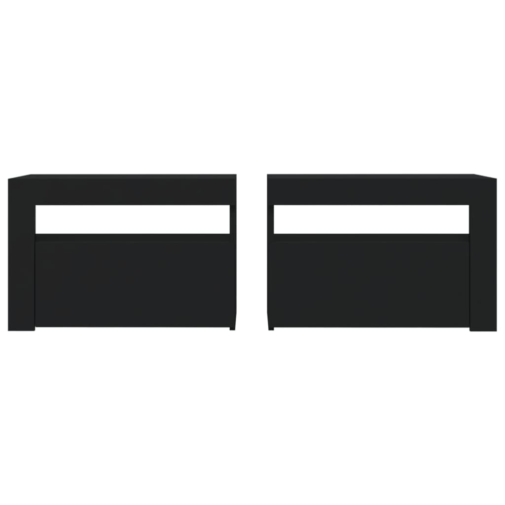 Nattbord med LED 2 stk svart 60x35x40 cm