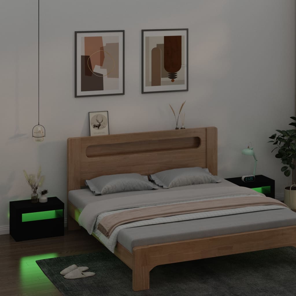 Nattbord med LED 2 stk svart 60x35x40 cm