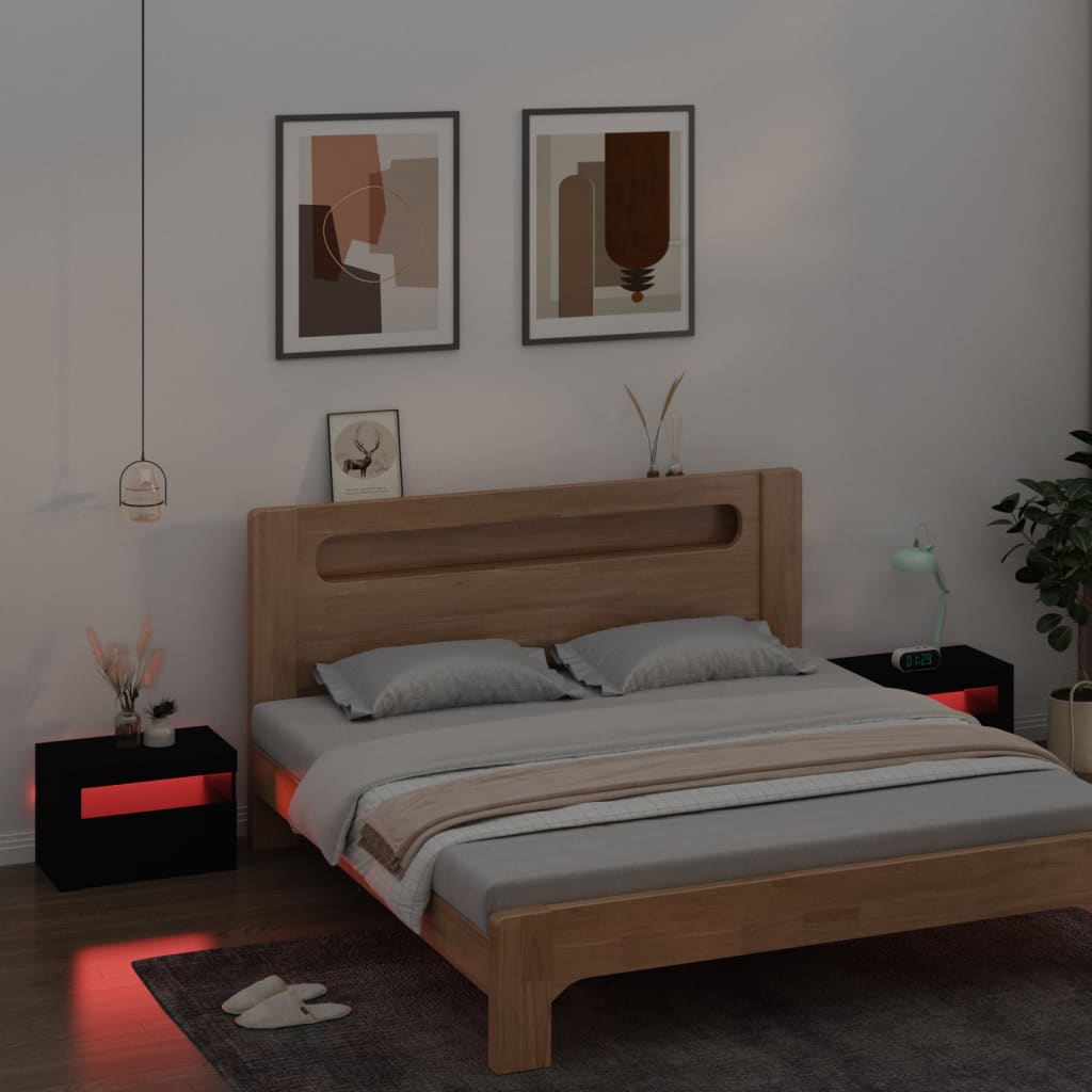 Nattbord med LED 2 stk svart 60x35x40 cm