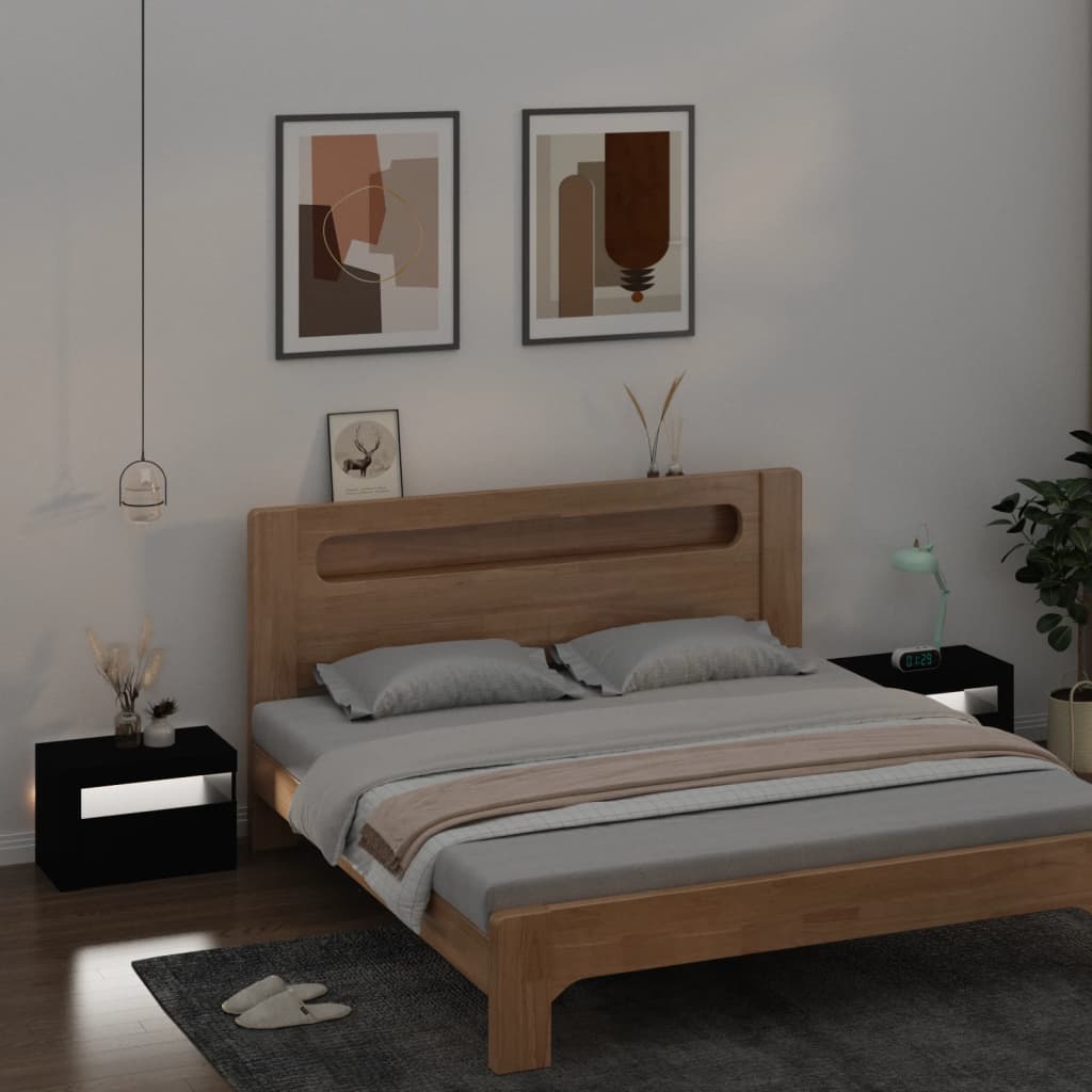 Nattbord med LED 2 stk svart 60x35x40 cm